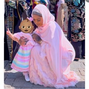 Elegant Pink abaya with Fringe Details